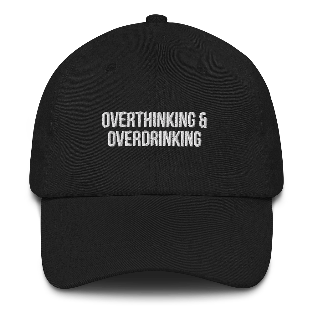 Baseballkappe "Overthinking & Overdrinking" schwarz