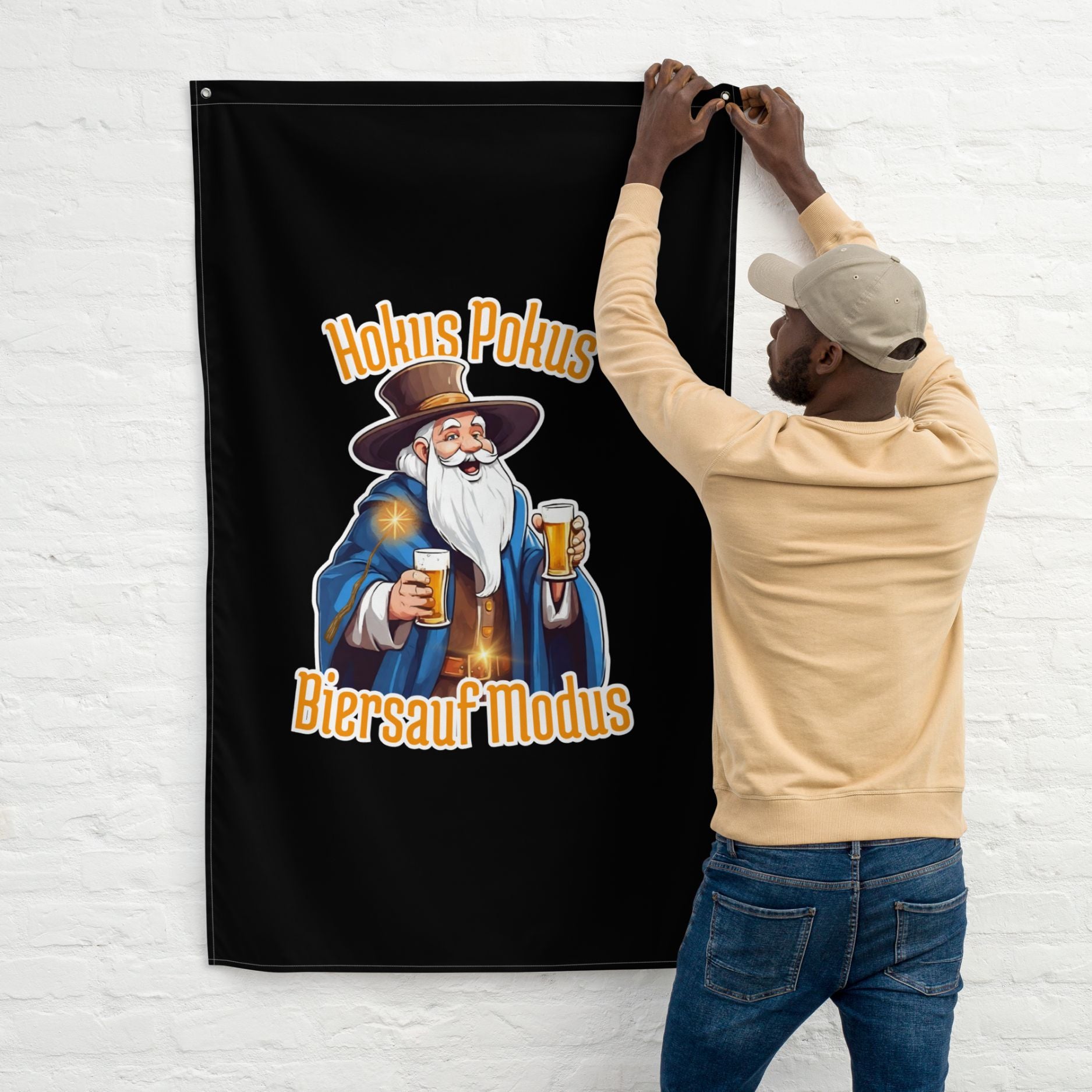 Flagge "Hokus Pokus Biersauf Modus" schwarz
